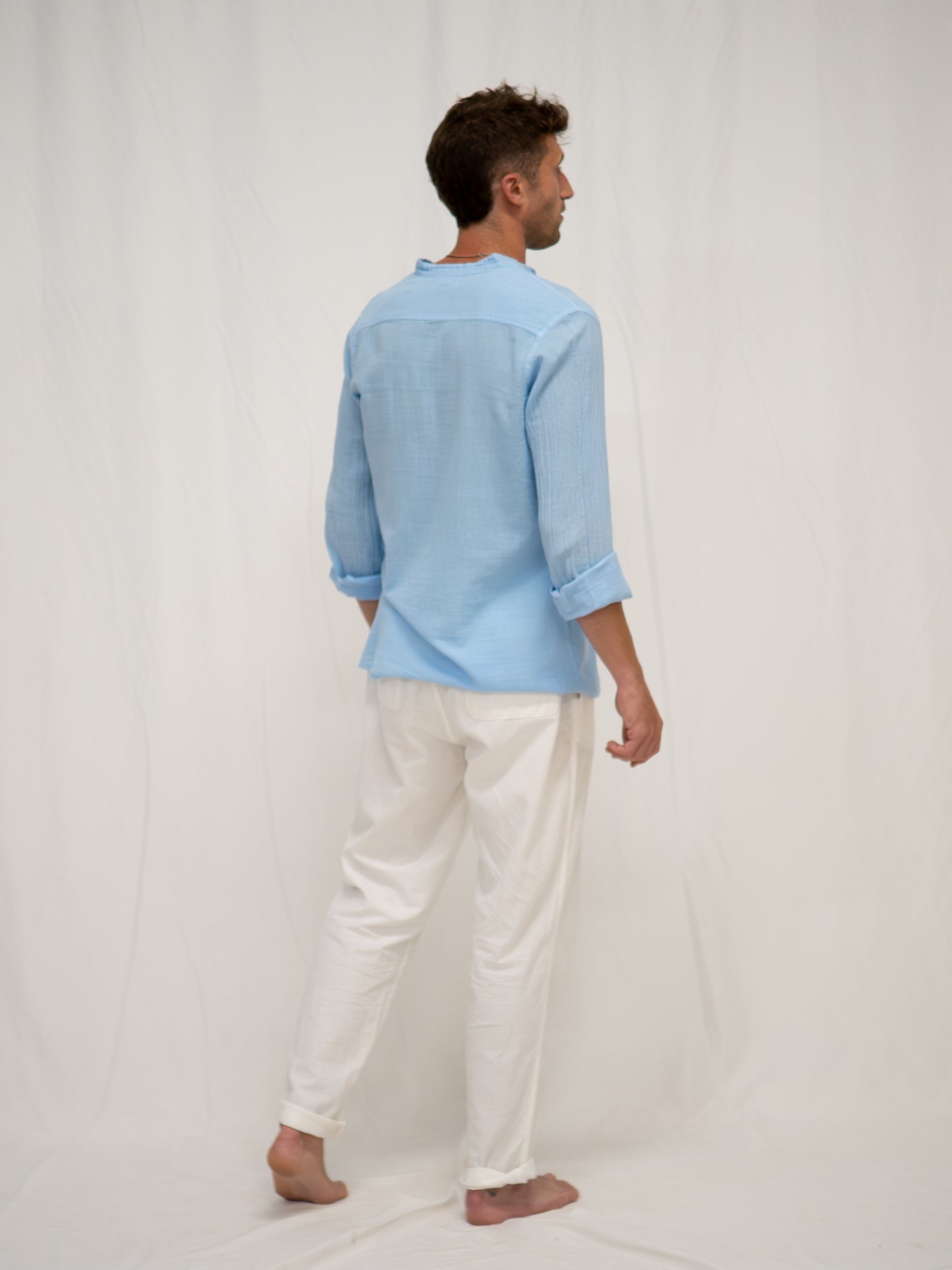 Camisa Cuello Mao Azul Periwinkle
