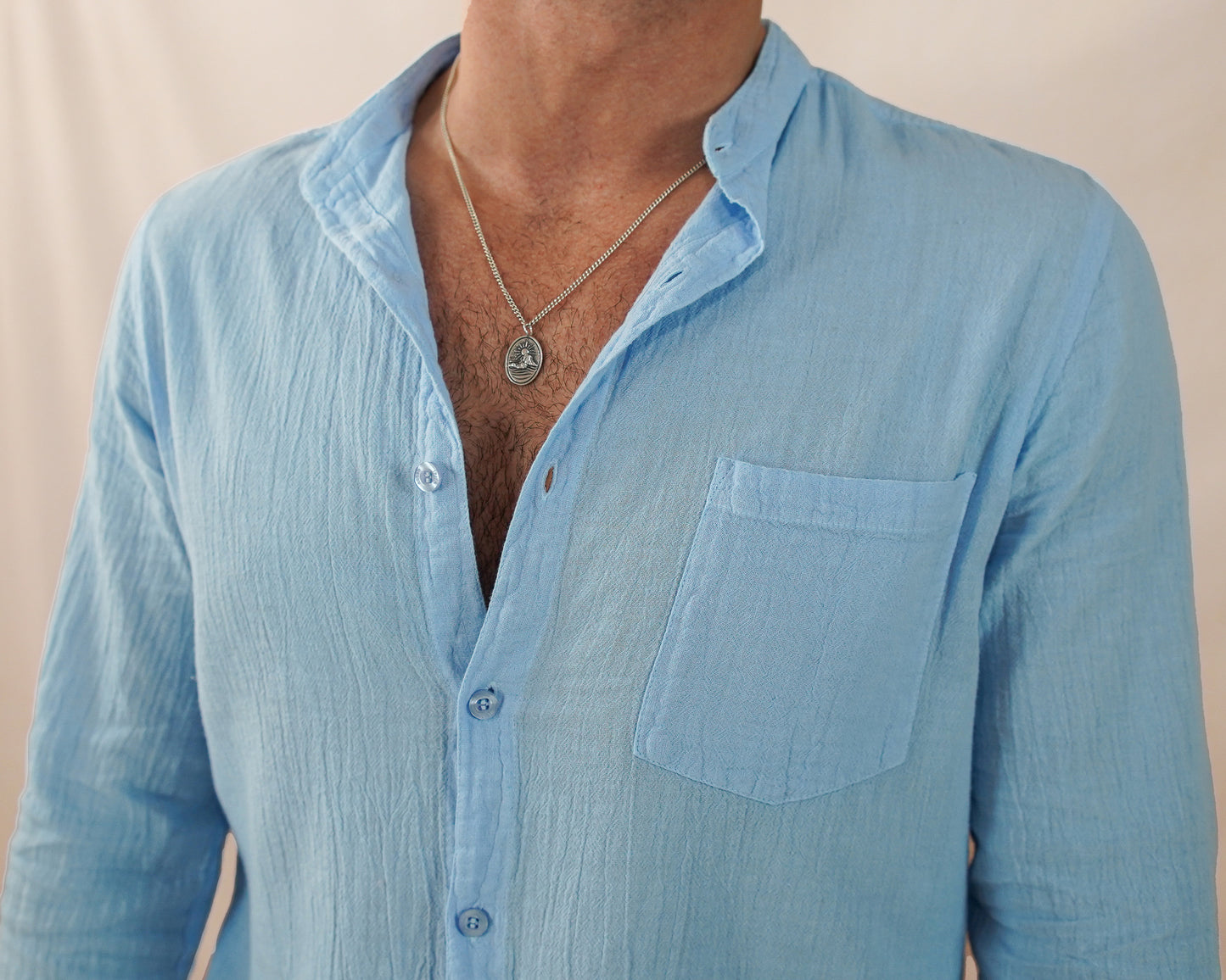 Camisa Cuello Mao Azul Periwinkle