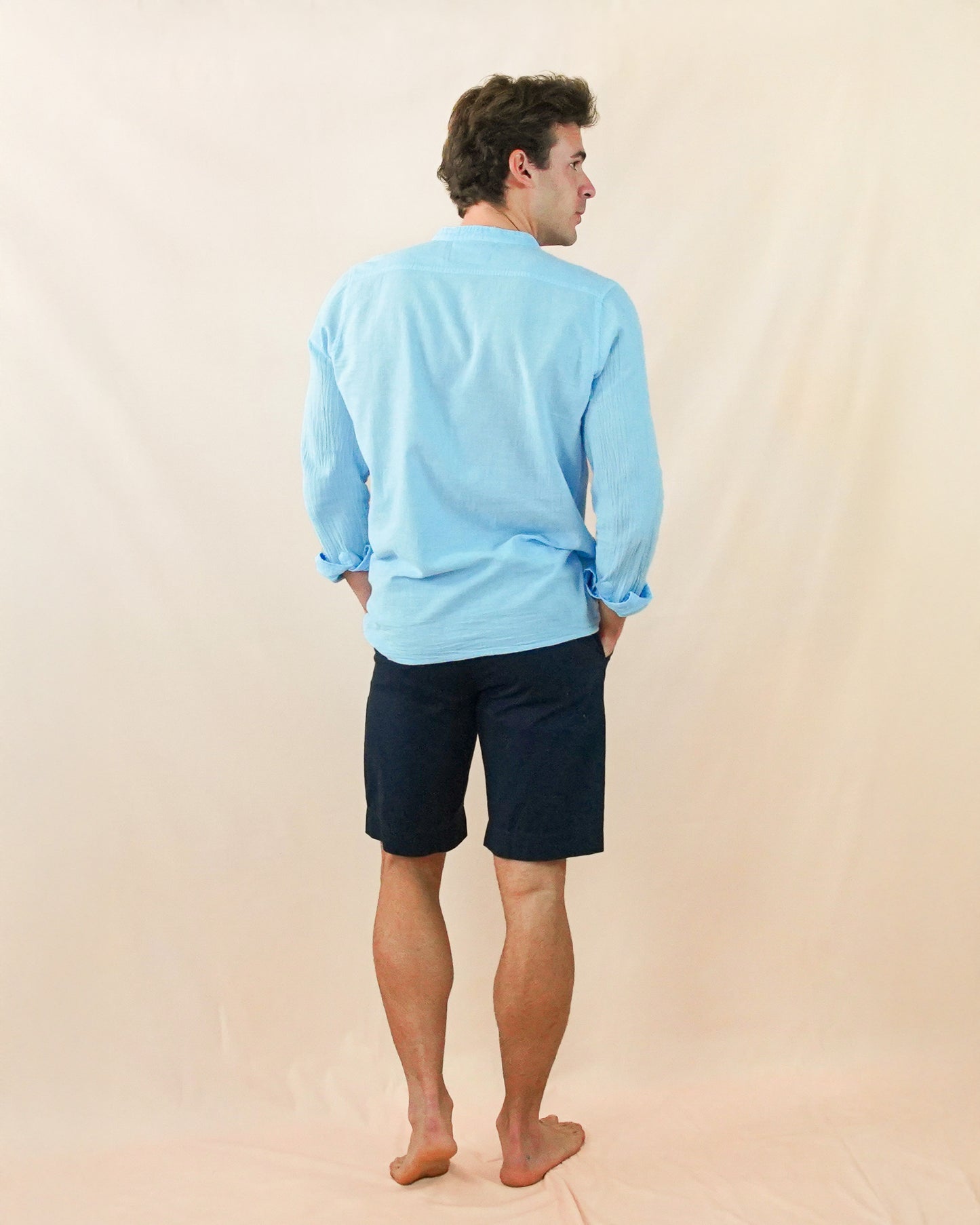 Camisa Cuello Mao Azul Periwinkle