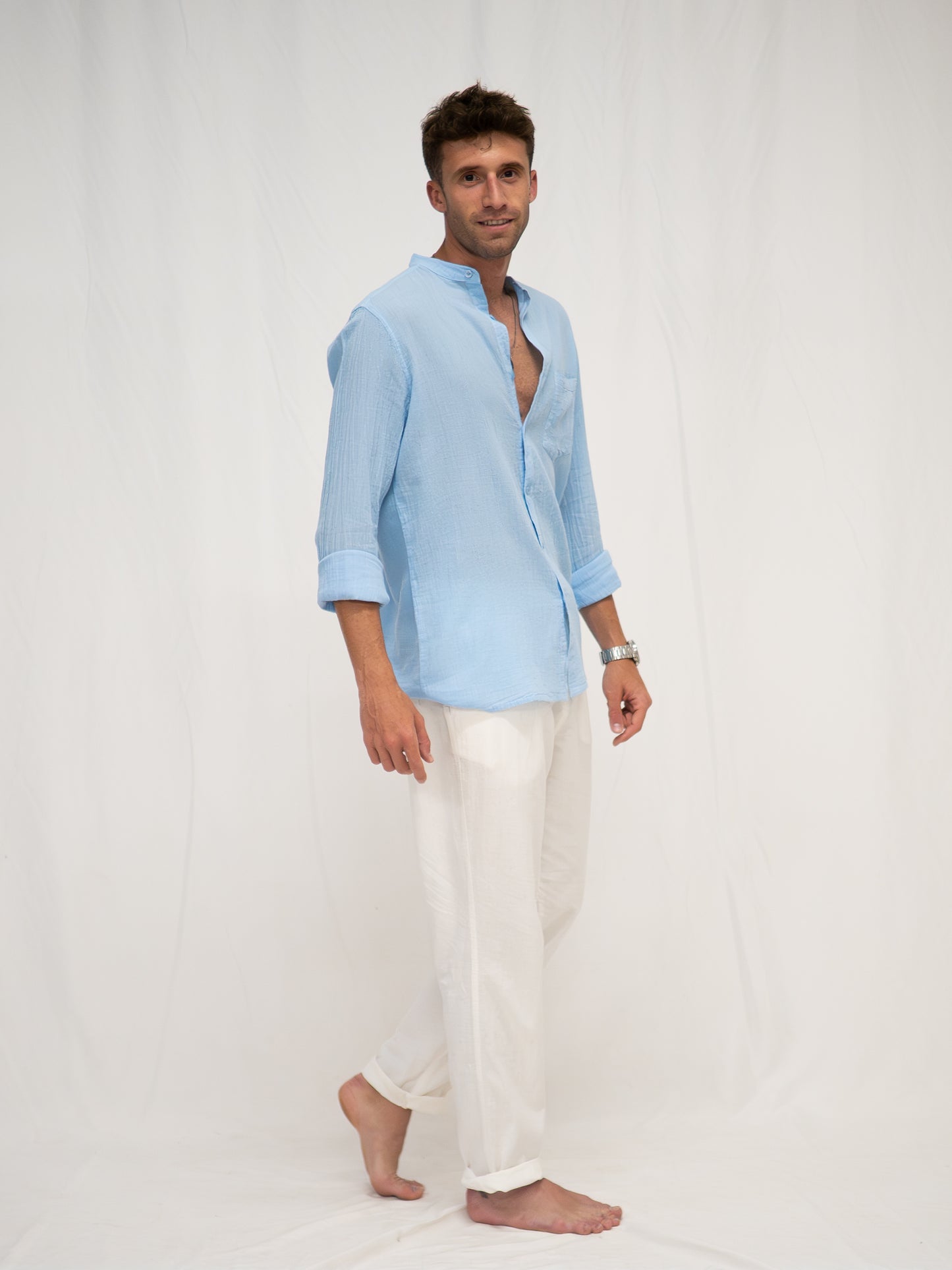 Camisa Cuello Mao Azul Periwinkle
