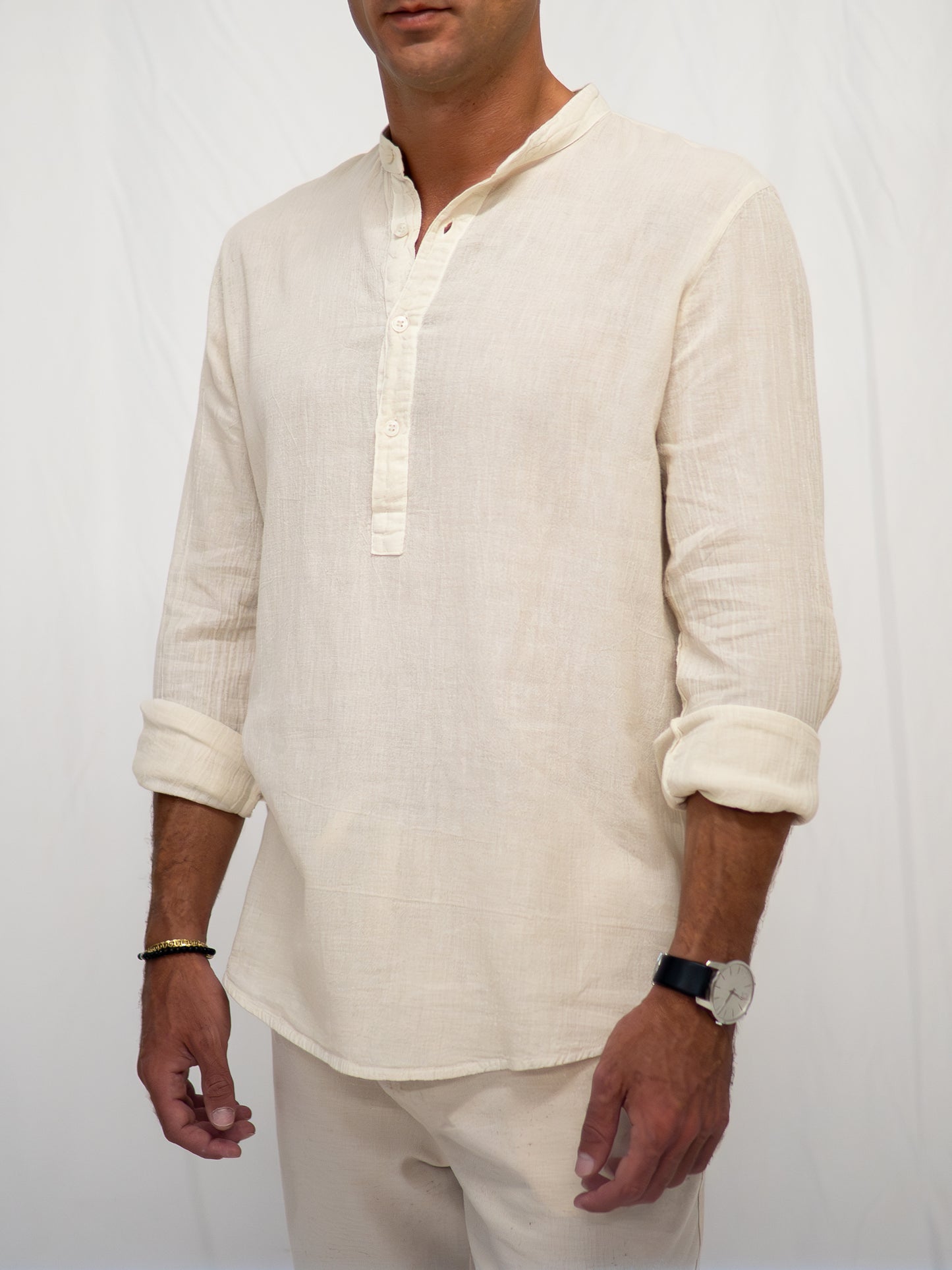 Camisa Panadera Cuello Mao Crema