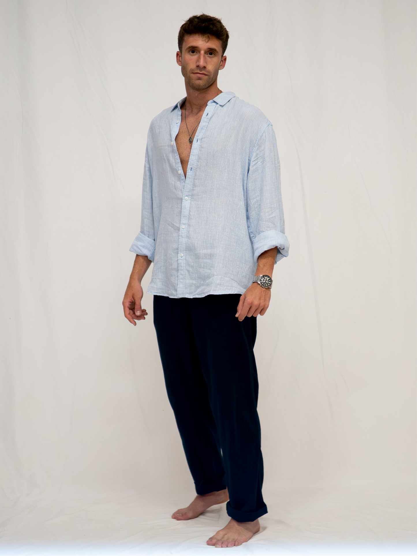 Pantalón de Algodón y Lino Navy