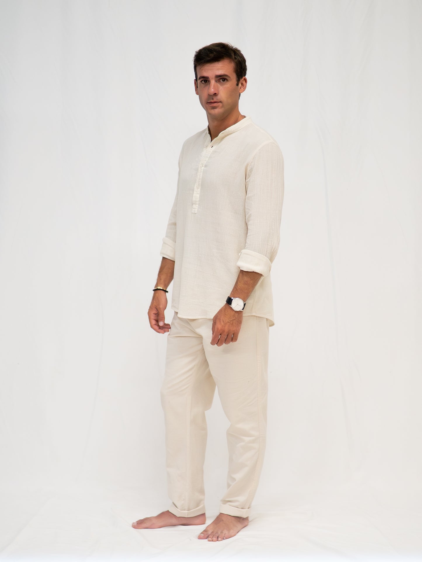 Camisa Panadera Cuello Mao Crema