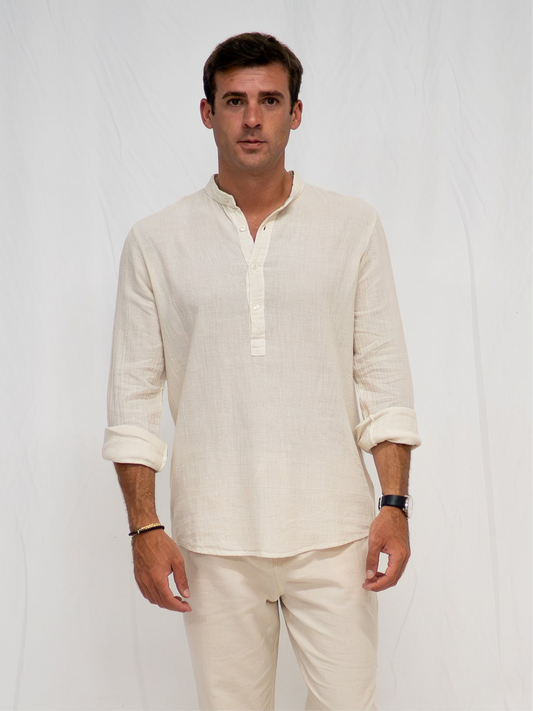 Camisa Panadera Cuello Mao Crema