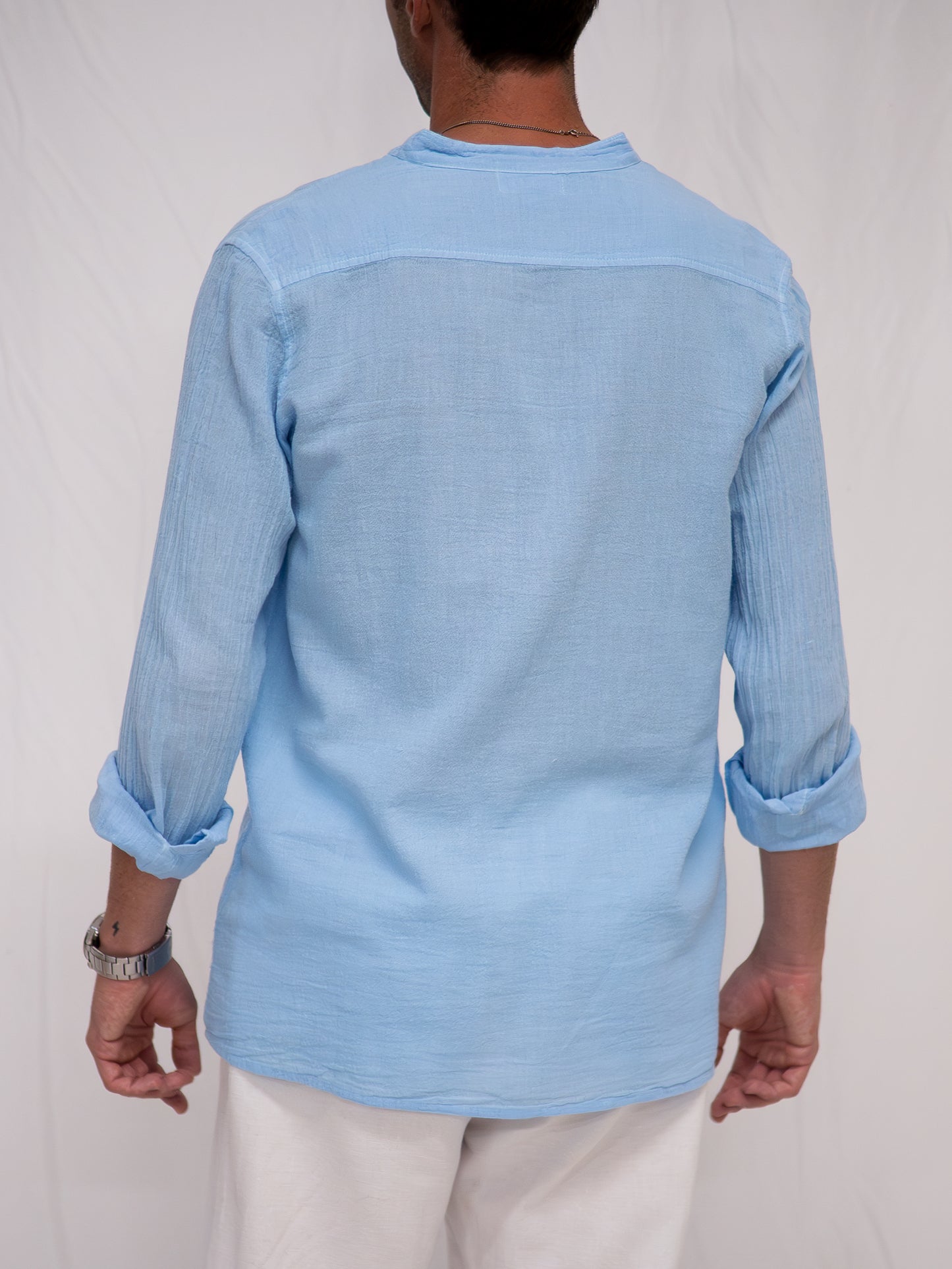 Camisa Cuello Mao Azul Periwinkle