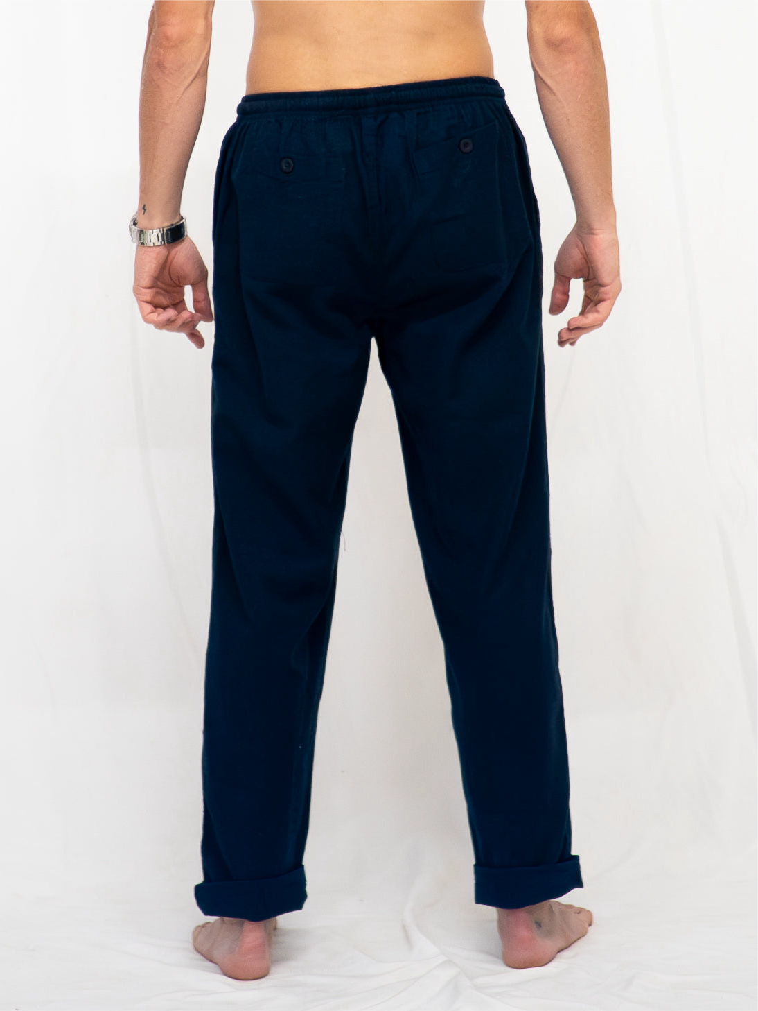Pantalón de Algodón y Lino Navy
