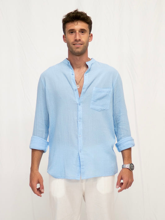 Camisa Cuello Mao Azul Periwinkle