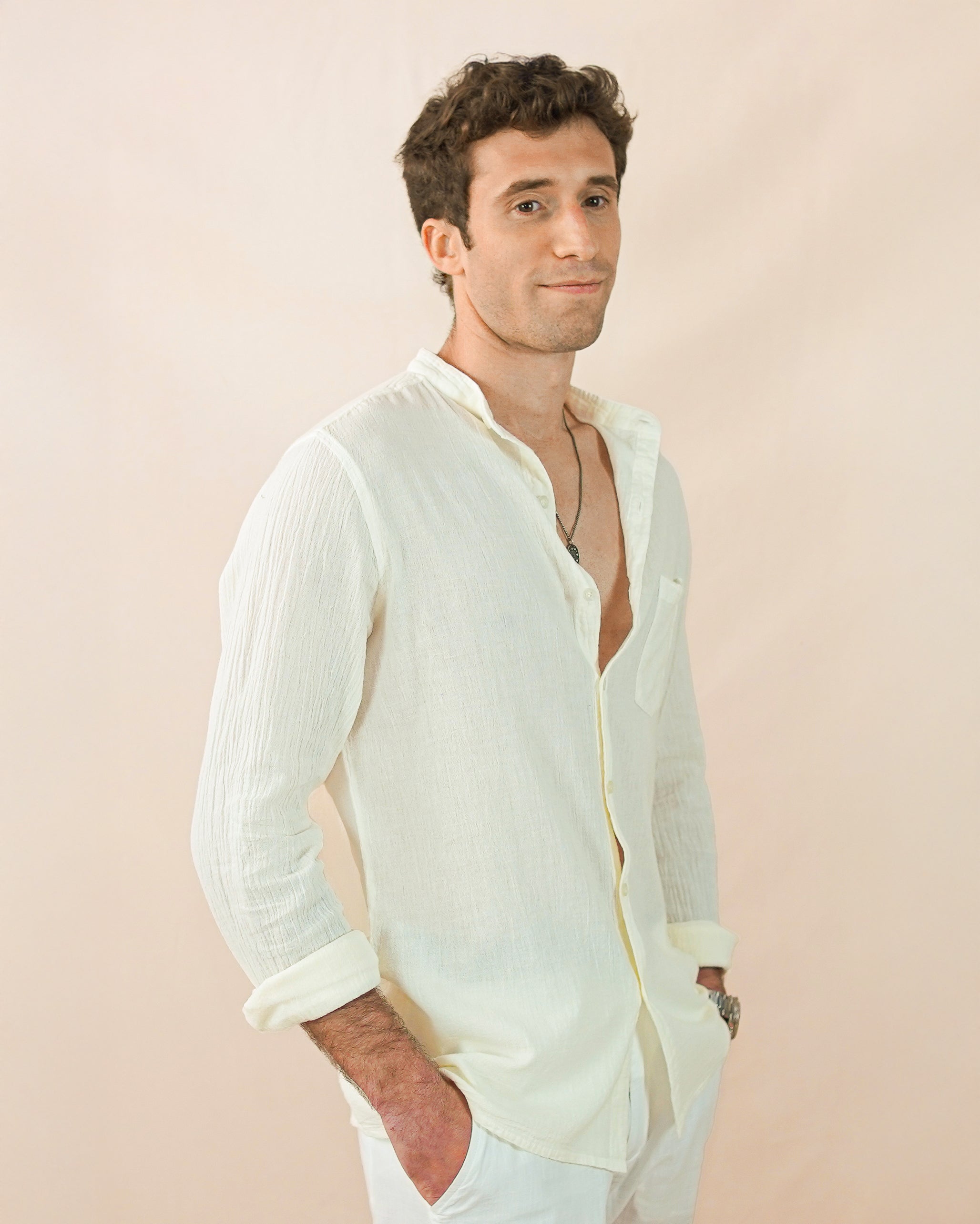 Camisa Cuello Mao Vainilla